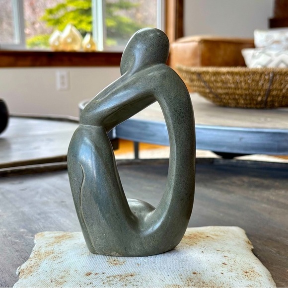 Gray Abstract Stone Sculpture with Fluid Curves - Picture 5 of 12